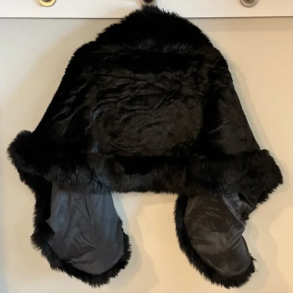 Black Faux Fur Wrap Coat - Picture 5 of 7